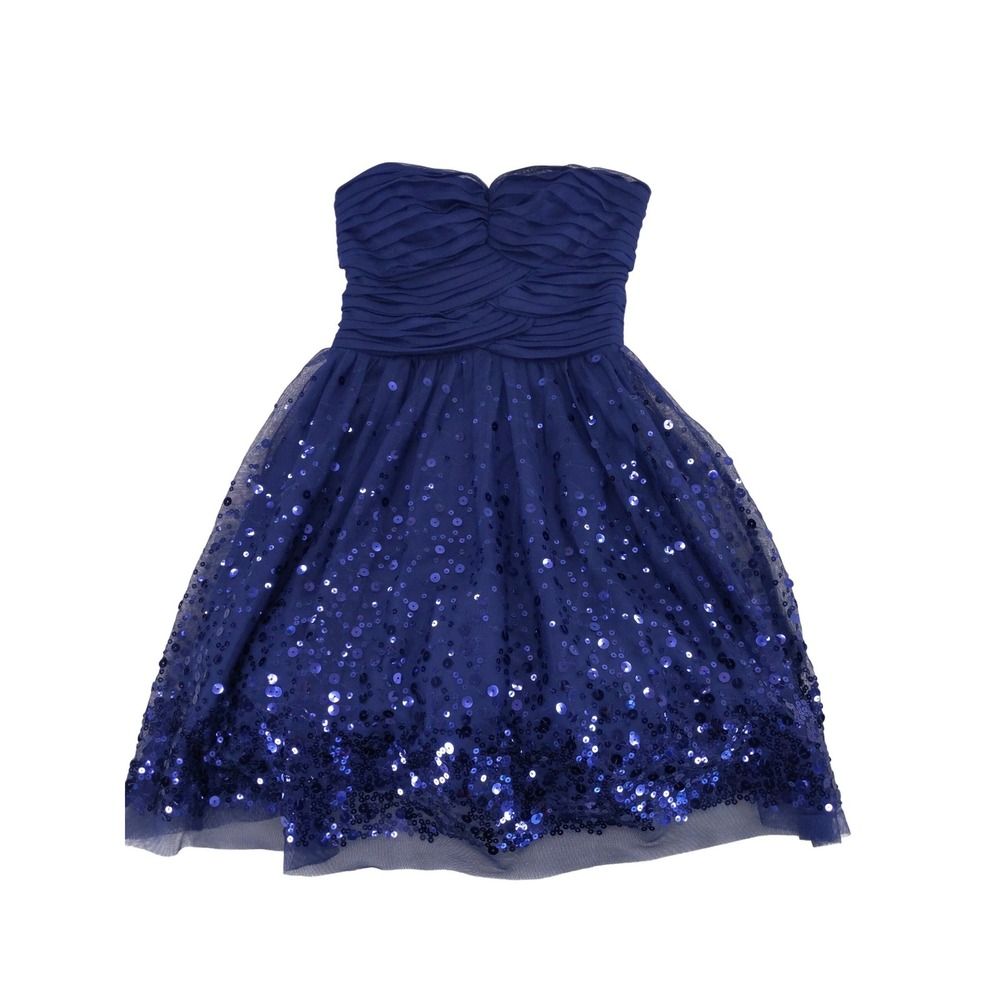 dELiA*s Cocktail Dress 3/4 Blue Sequin Tulle Ruched‎ Sweetheart Strapless